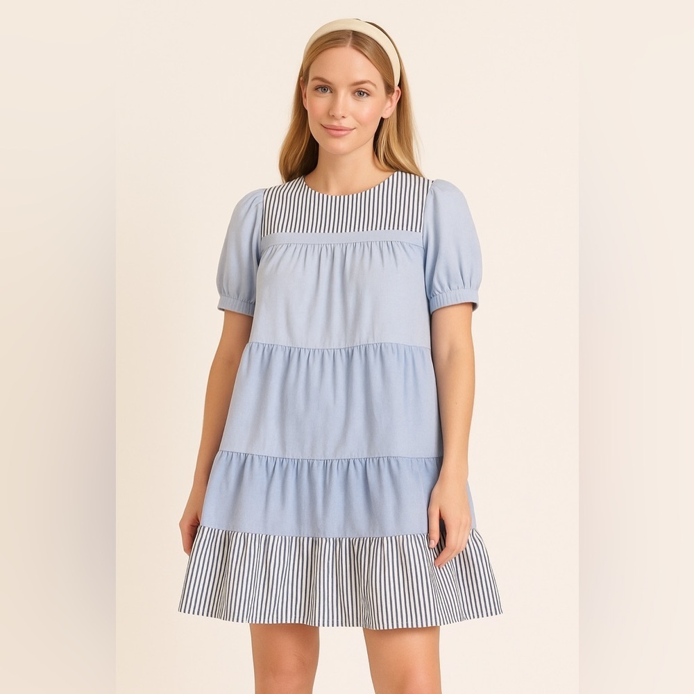 Tuckernuck Pomander Place Light Blue and White Striped Mini Dress